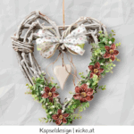 Herz aus Weide Tür- oder Wandschmuck mit Kapselblüten und Kunstranken ca. 45 x45 cm 3 Blüten