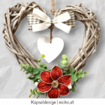 Herz offen aus Weide Tür- oder Wandschmuck mit Kapselblüten und Kunstranken ca. 25 x 25 cm 1 Blüte mit Schleife und Herz – Bild 3