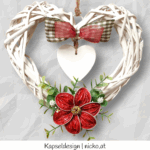 Herz offen aus Weide Tür- oder Wandschmuck mit Kapselblüten und Kunstranken ca. 25 x 25 cm 1 Blüte mit Schleife und Herz – Bild 2